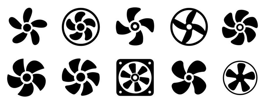 fan ventilation cooling icon set vector