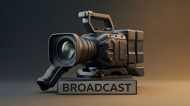 Video camera, broadcast and professional equipment for television production, news media and cinema studio. Recording, lens and electronics for advertising, live streaming and the movie industry