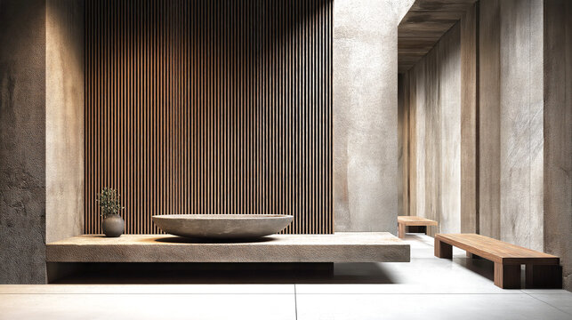 Modern Loft Interior with Concrete Walls and Wooden Accents