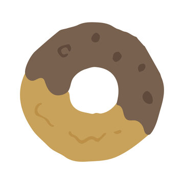 A simple illustration of a donut with chocolate frosting and sprinkles.