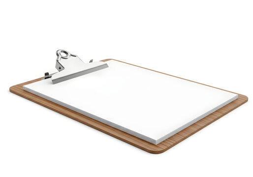 Wooden clipboard with metal clamp isolated on white background