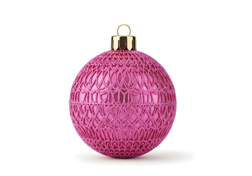 Pink textured christmas ornament with gold top isolated on white background