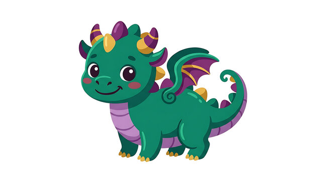 Cute cartoon baby dragon isolated on white background
