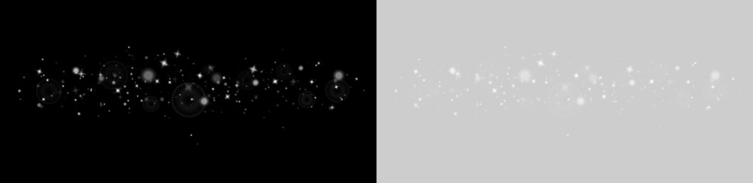 Bokeh light effect background, christmas white dust, festive glitter dust for banners, cards, advertisement. Christmas glowing dust background png, vector.	
