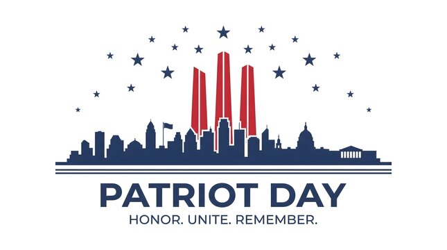 Patriot day vector design featuring city skyline and stars remember memorial remembrance september 11, 