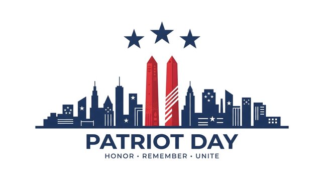 Patriot day skyline vector illustration with twin red towers and stars illustration memorial for september 11, 