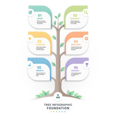 Fototapeta premium Tree Diagram Infographic Template Background 6 Step with Business Growth and Milestone Concept