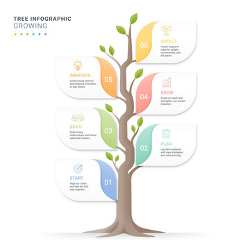 Tree Diagram Infographic Template Background 6 Step with Business Growth and Milestone Concept