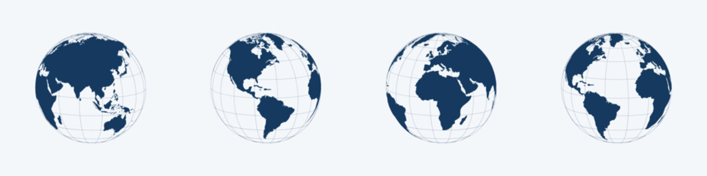 Earth Globe. Four Globes Showing Continents