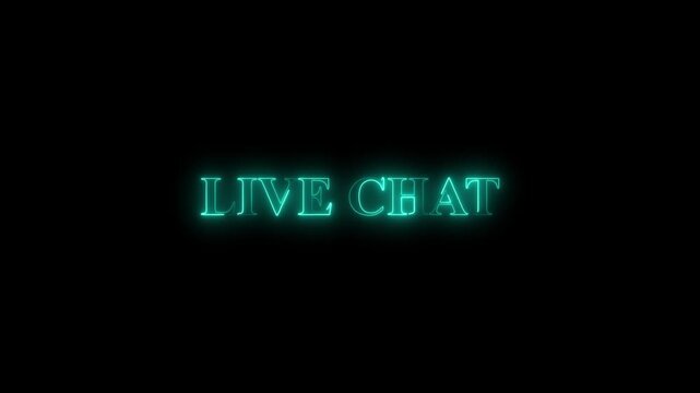 glowing Neon Live chat text icon animation on black background.