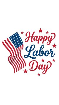 Happy Labor Day graphic with stylized US flag and stars on white background.