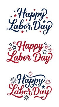 Happy Labor Day handwritten lettering set with stars and stripes.