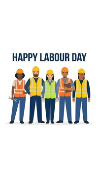 Vector illustration of diverse construction workers for Happy Labour Day.