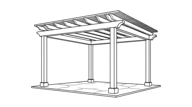 Simple wooden pavilion with columns and roof