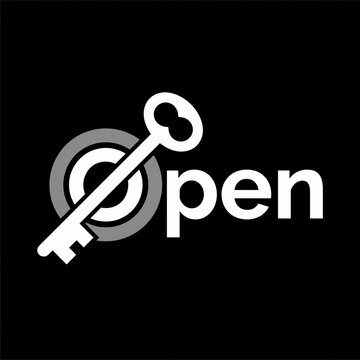 Modern typographic logo featuring the word Open with a creative key symbol representing access, unlocking potential and professional business solutions