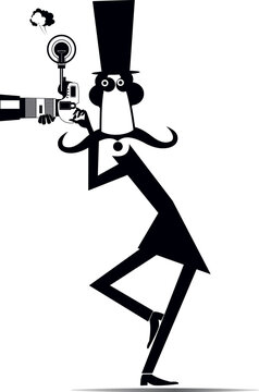 Cartoon photographer in the top hat with retro camera