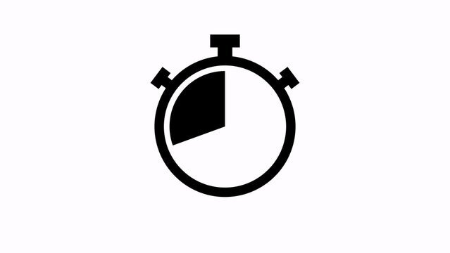 Black stopwatch icon with a quarter segment filled representing a short time duration isolated on a transparent background
