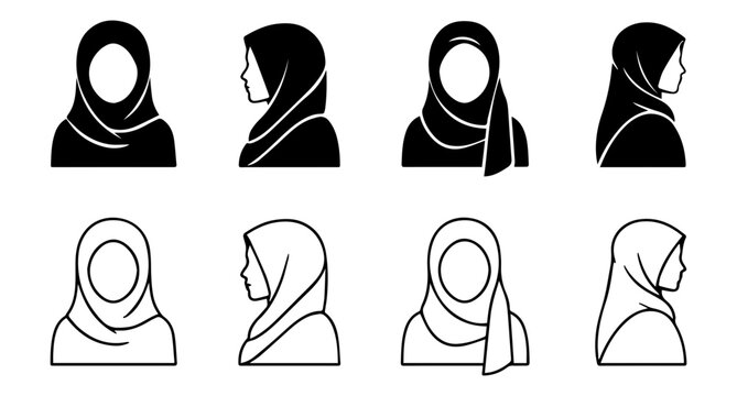 Muslim Woman Icon in Simple Solid Glyph Style for Modest Fashion, Islamic Culture, Female Profile and Religious Lifestyle Concepts