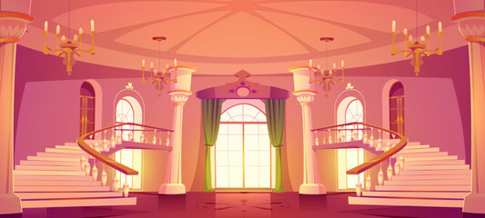 Fototapeta premium Castle hall interior. Royal palace ballroom