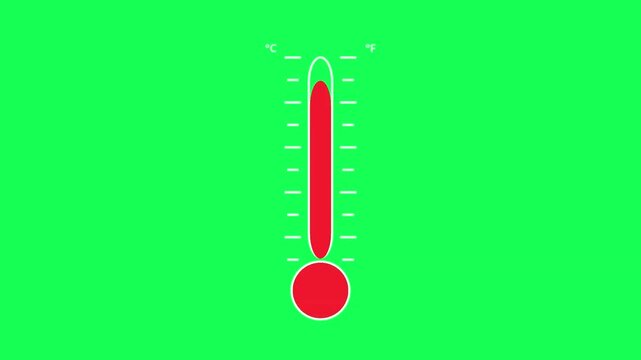 Three red thermometer icons rising temperature levels displayed against vibrant green chroma key screen background