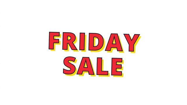 Three repeating friday sale text labels with bold red letters and yellow drop shadow effect with typography stylized yellow displays three instances stark white background