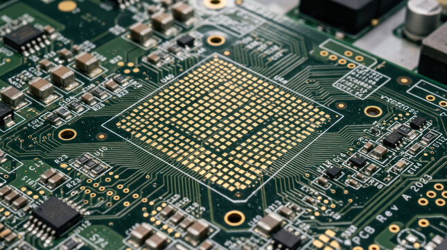 Close up of a computer processor chip on a circuit board 6.