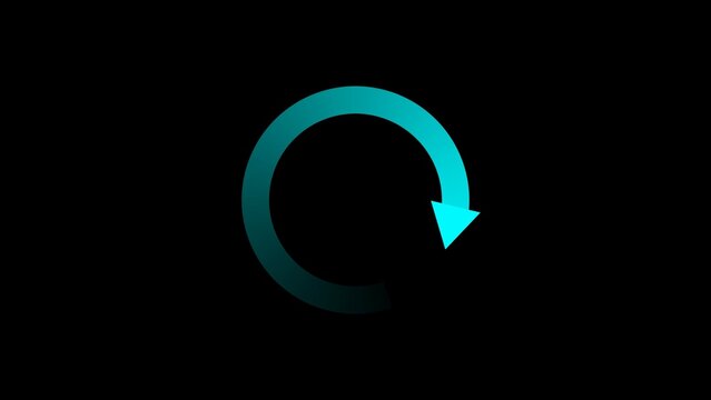 Cyan gradient circular loading progress bar arrow icon isolated on a black background