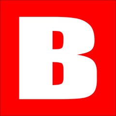 Large white capital letter b on a bright red square background © roky