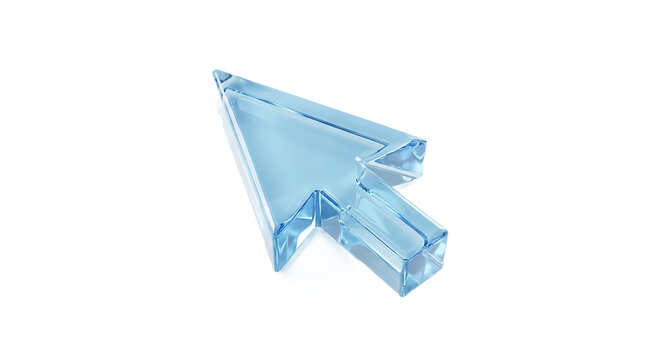 3d rendered blue glass computer mouse cursor pointer icon, modern and sleek, isolated on transparent background