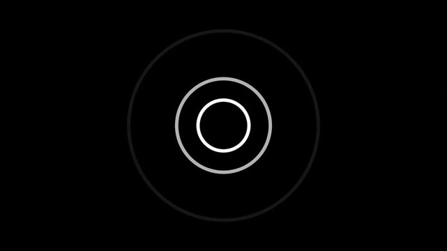 Minimalist concentric circles pulsing in rhythmic motion against a solid deep black background surface with expanding contracting rhythmic rhythmic pulse pattern
