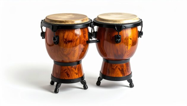 Traditional Wooden Drum Percussion Instrument with Leather Head Isolated on White Background for Music, Rhythm, Cultural Art, Craft and Decoration