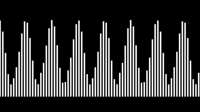 Abstract white vertical lines pattern repeating in rhythmic sequence against solid deep black background surface with background with heights aligned horizontally