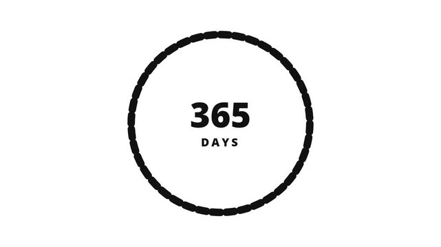 Minimalist circular progress indicators displaying ninety three hundred thirty five and three hundred sixty five days with each representing different time duration segmented lines filling up black