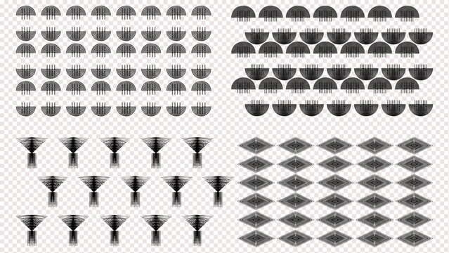 Set of four minimalist gray geometric seamless patterns with half circle cactus and diamond shapes for textile design