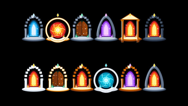 Fantasy Magic Portal Game Assets Set for RPG Adventure Dungeon Levels and Teleportation Gate UI Vector Elements