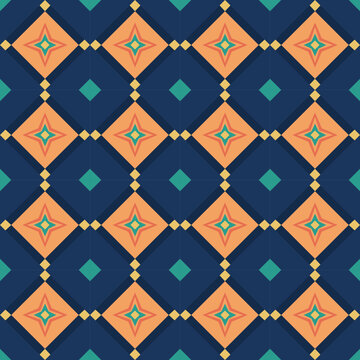 Mid century modern geometric seamless pattern with repeating diamond stars