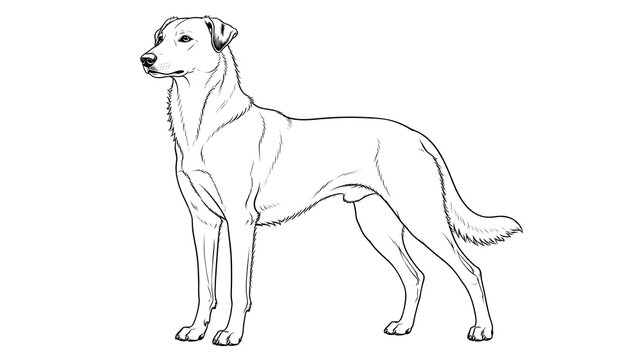 Aidi dog line art illustration, standing canine sketch on white background