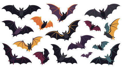 Fototapeta premium Set of flying bats in flat style for halloween holiday designs.