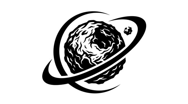 Vintage planet icon, black and white space vector, celestial orbital logo