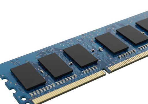 Close-up of blue memory module ram stick