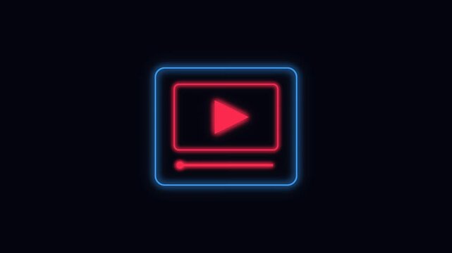 Neon Light Video Player Icon Glowing Against A Dark Background In A Simple Minimalist Motion Loop