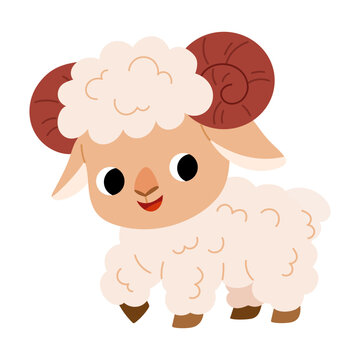 Cute sheep character in flat style. Vector farm animal isolated on white background. Kawaii bird illustration for kids learning materials and creative worksheets