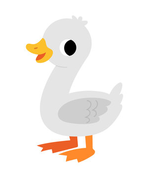 Cute goose character in flat style. Vector farm animal isolated on white background. Kawaii bird illustration for kids learning materials and creative worksheets