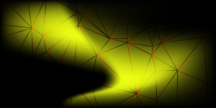 Yellow Geometric Network Abstract Background with Polygonal Lines and Dramatic Black Contrast.