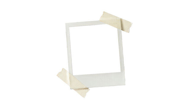 Polaroid photo frame attached with tape isolated on transparent background