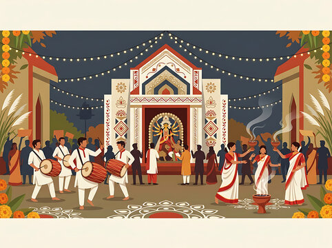 People celebrate Durga Puja festival with dhak drums and dancing