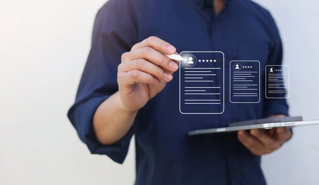 close up businessman choose and recruit new employee to team and company for human resource management and business concept