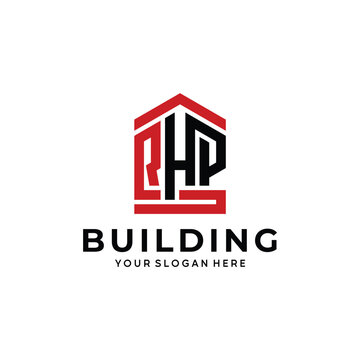 RHP monogram building logo with geometric house and roof design