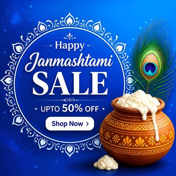 happy janmashtami sale banner with dahi handi