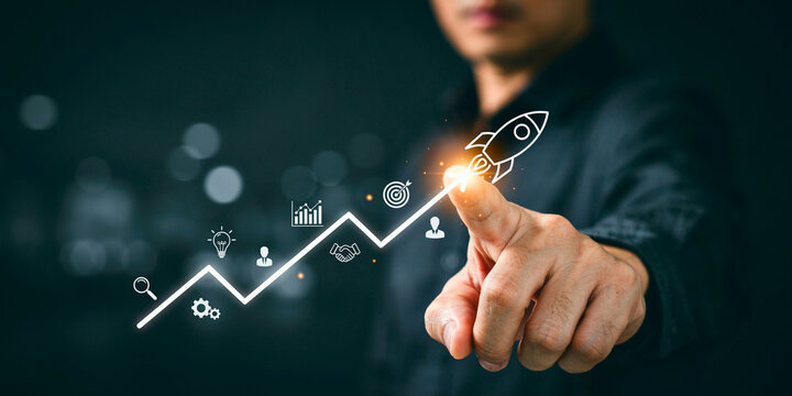 Business Growth and Success with Rocket Launch Symbolizing Startup and Innovation